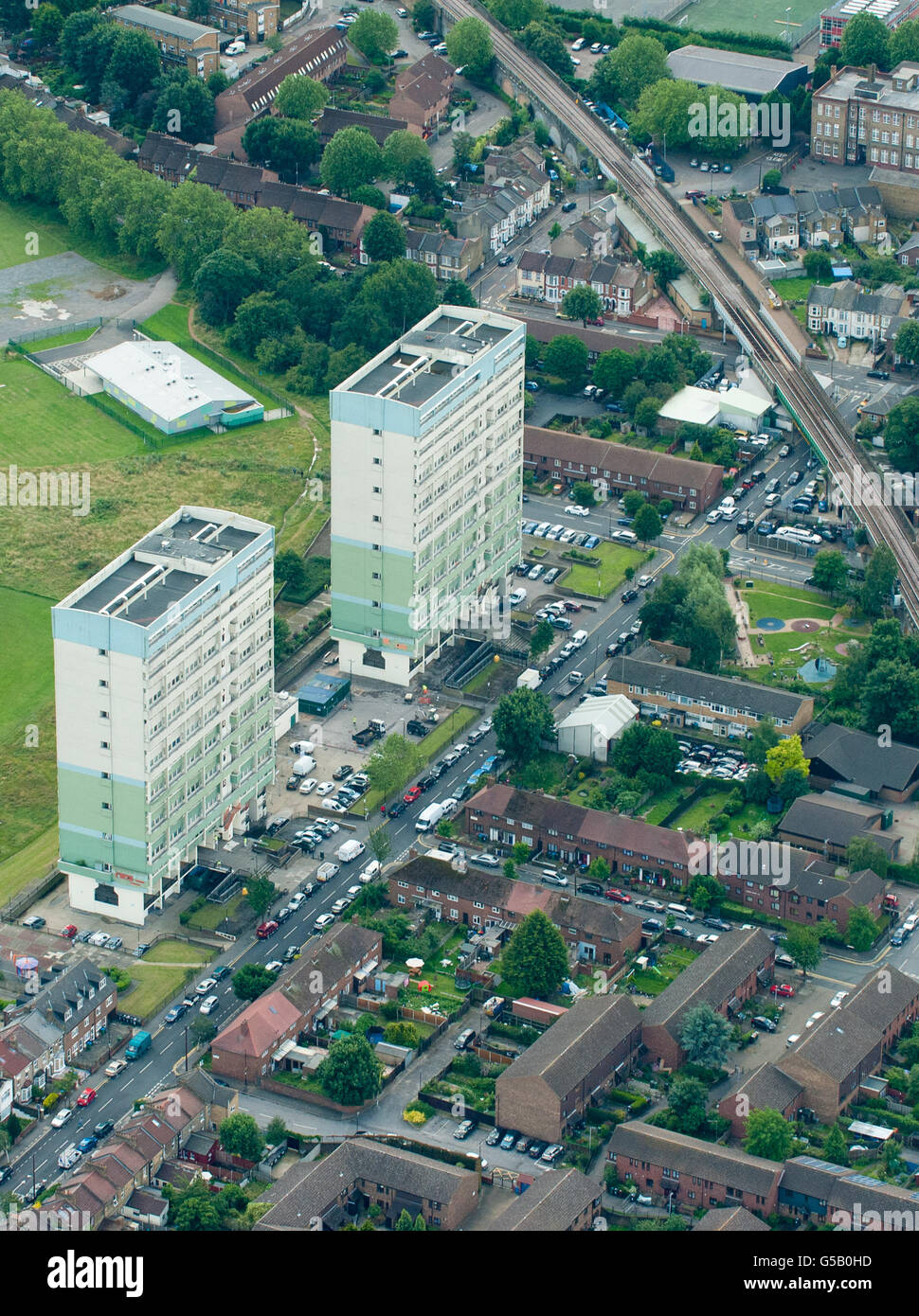 Aerial view of the Montague Road Estate, in Waltham Forest, London