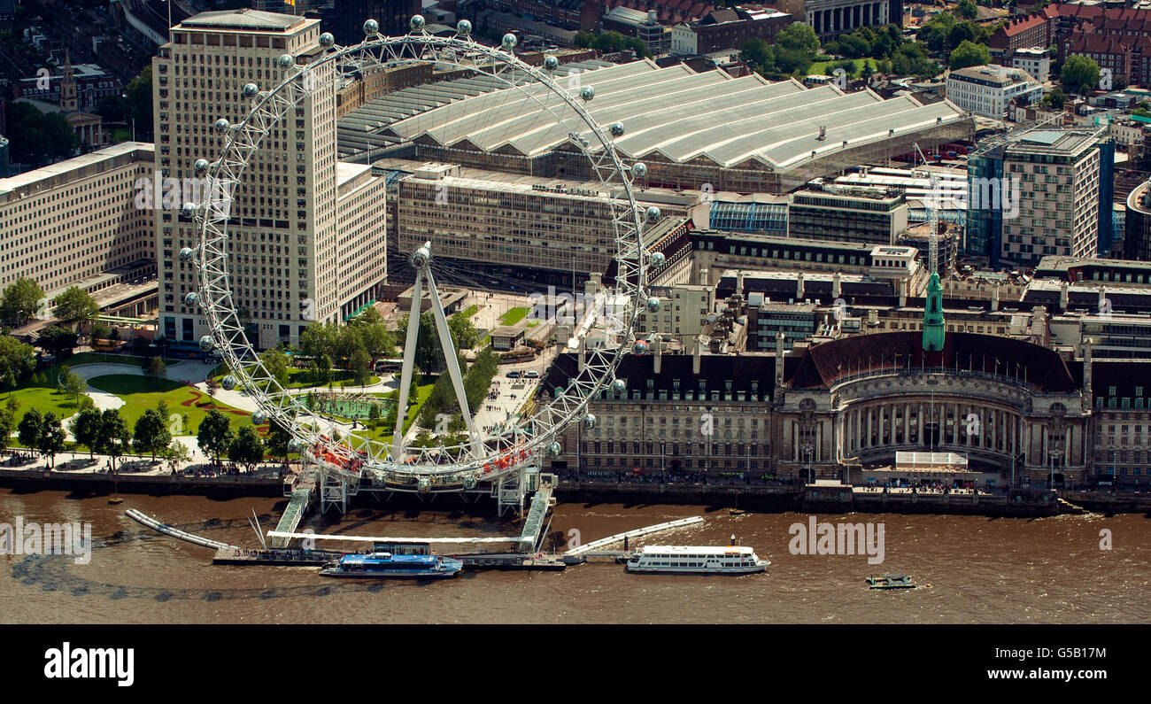 Aerial view of the London Eye and the River Thames, in central London. PRESS ASSOCIATION Photo