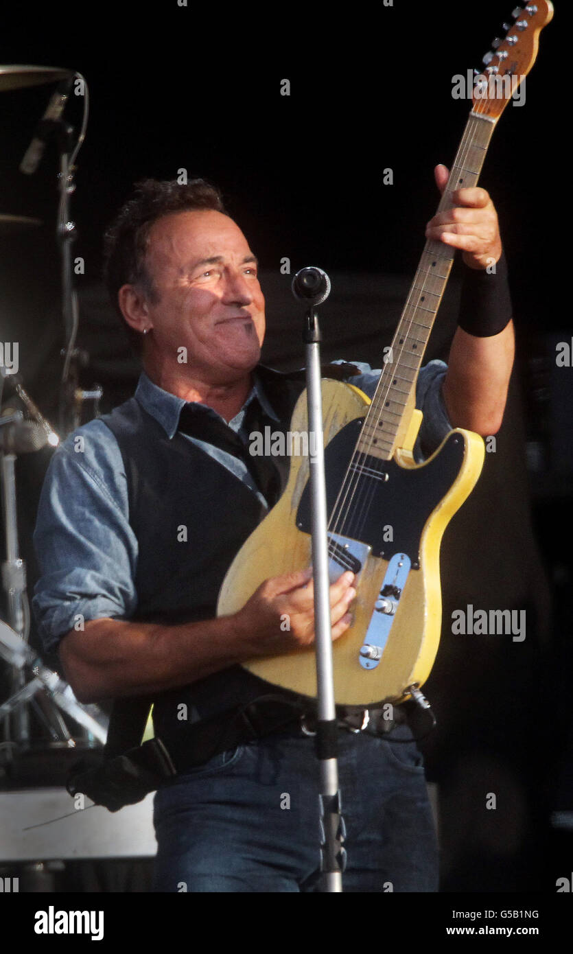 Bruce Springsteen performs at the Hard Rock Calling music festival in Hyde Park, London. Stock Photo