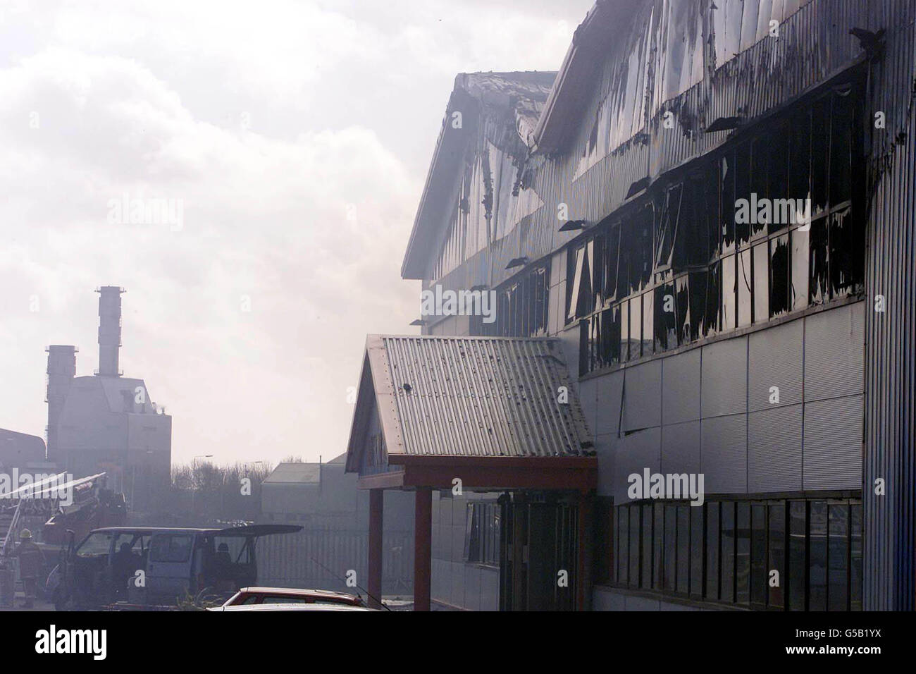 The burnt out shell a warehouse in the Ideal World shopping channel ...