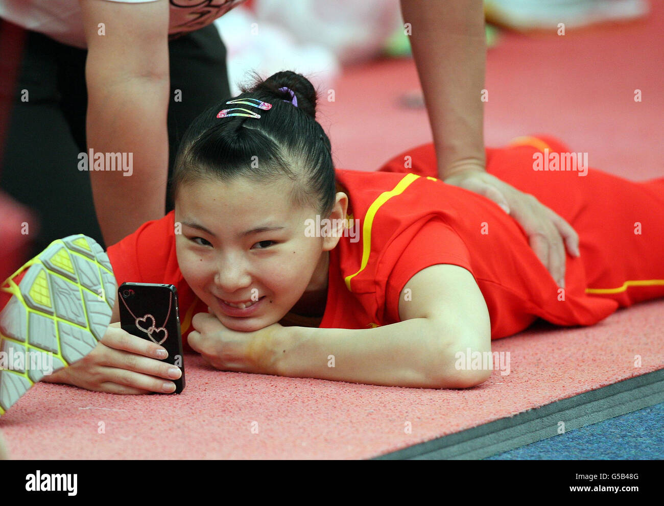 Olympics chinese gymnastic team training salto gym hires stock