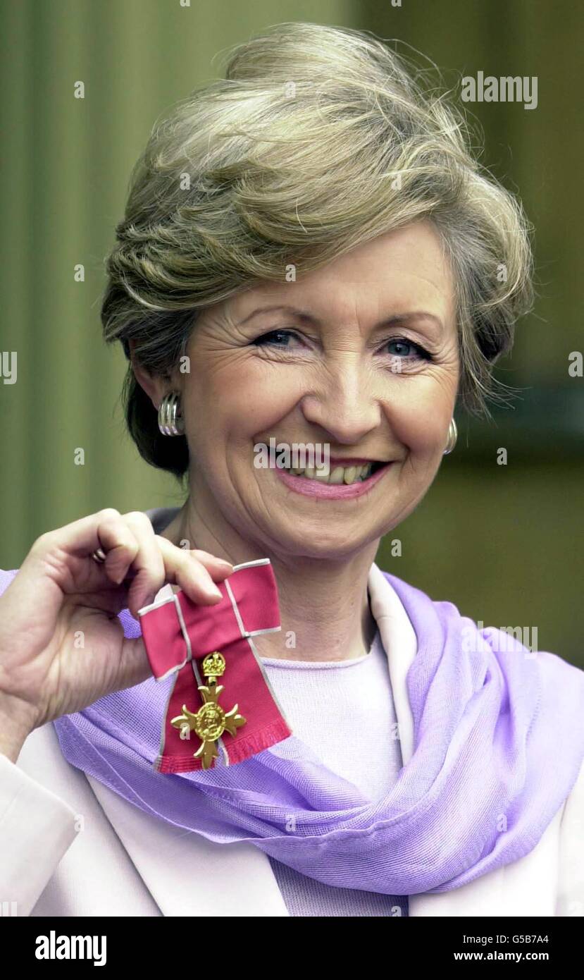 Broadcaster Sue Lawley after she received an OBE from Britain's Queen Elizabeth II at Buckingham Palace in London. Stock Photo