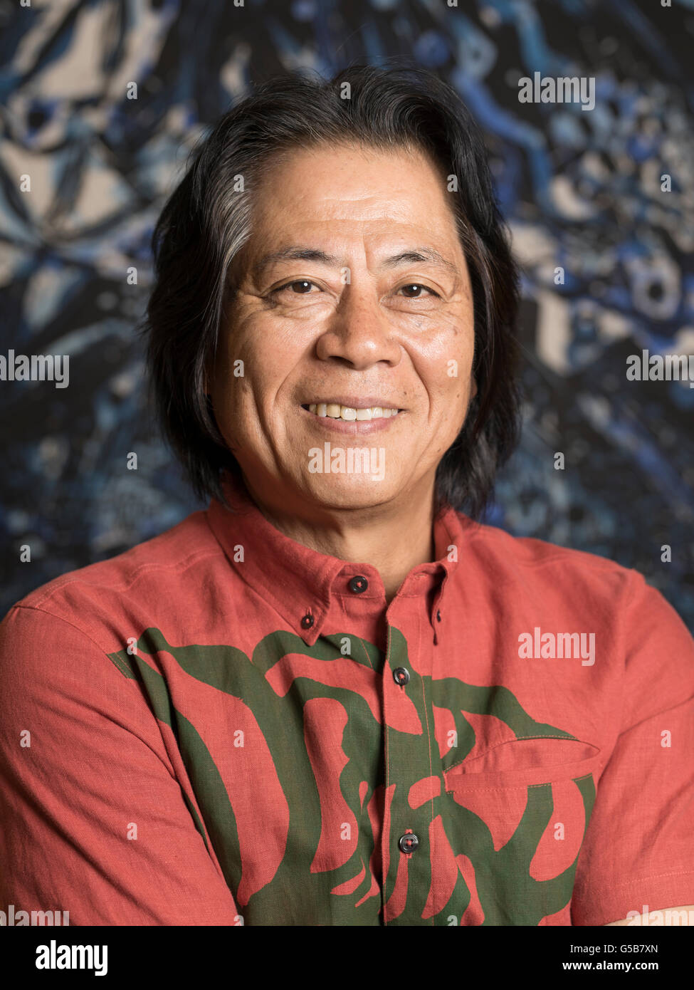 Woodblock artist Bokunen Naka at Bokunen Art Museum in Depot Island shopping and dining area, Mihama American Village, Okinawa Stock Photo