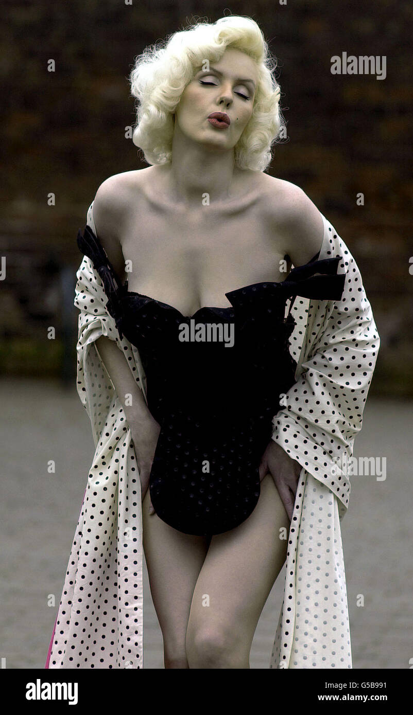 Marilyn Monroe lookalike Pauline Bailey models a rare swimsuit worn by  screen goddess Marilyn Monroe, at the National Railway Museum in York. The  swimsuit will form the centrepiece of an exhibition being