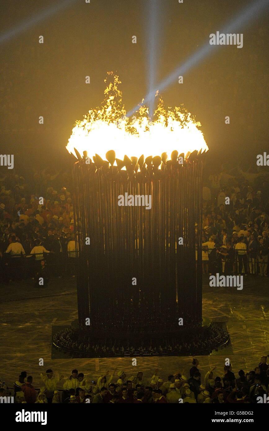 The Olympic Cauldron is lit during the London Olympic Games 2012
