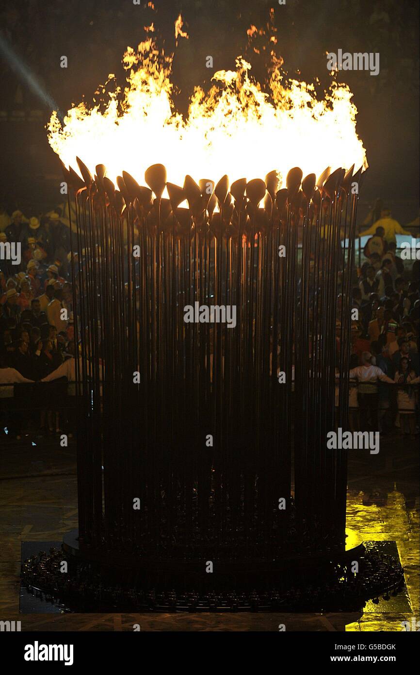 The olympic cauldron lit opening ceremony olympic stadium hires stock