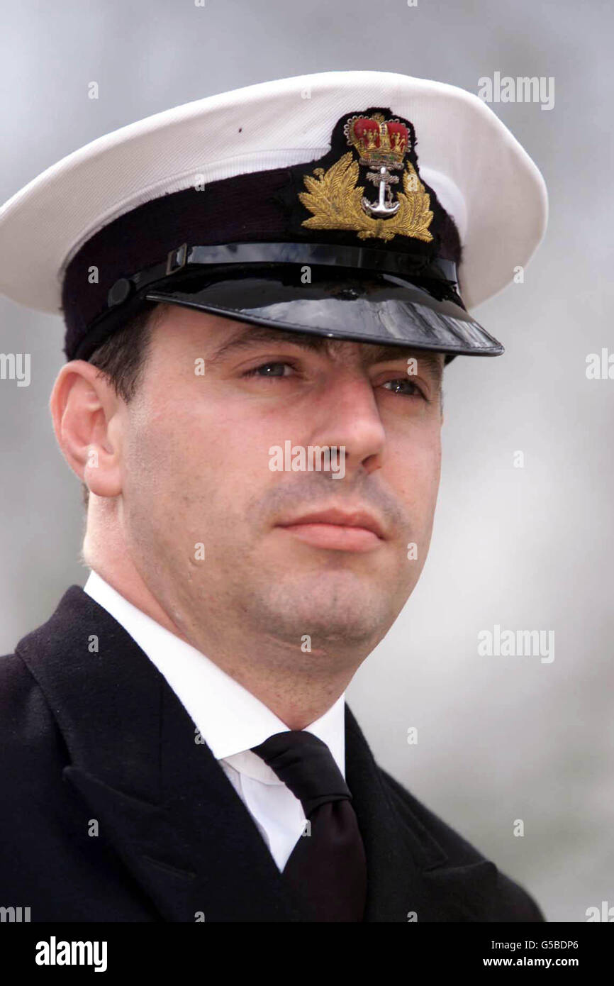 Naval Lieutenant Desmond Donworth, navigator of HMS Grafton at a court martial in Portsmouth, where he is appearing on charges with his captain Commander Robert Sanguinetti relating to the grounding of HMS Grafton near Oslo while taking part in a Nato operation. * against Serbia. Stock Photo