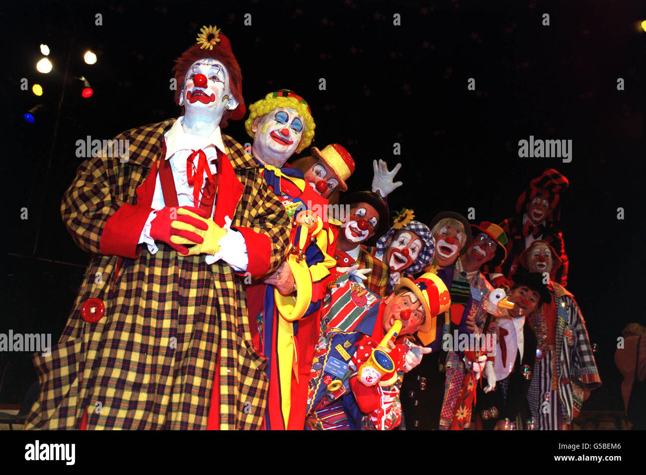 A group of clowns gather at Zippos Circus in Blackheath, London , for the Annual General Meeting