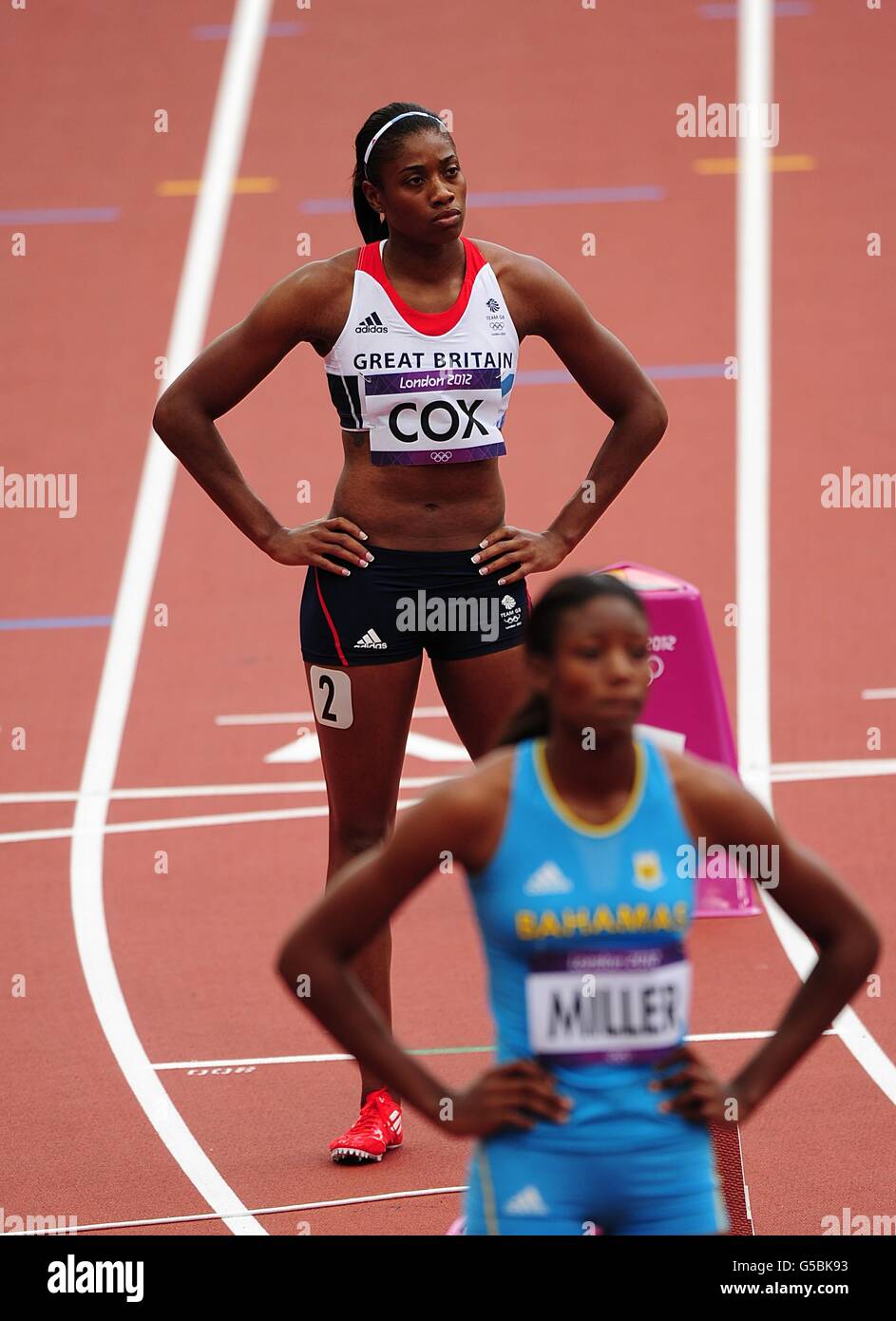Great Britaijn's Shana Cox at the start line for Round 1 of the Women's 400m at the Olympic Stadium, London. Stock Photo
