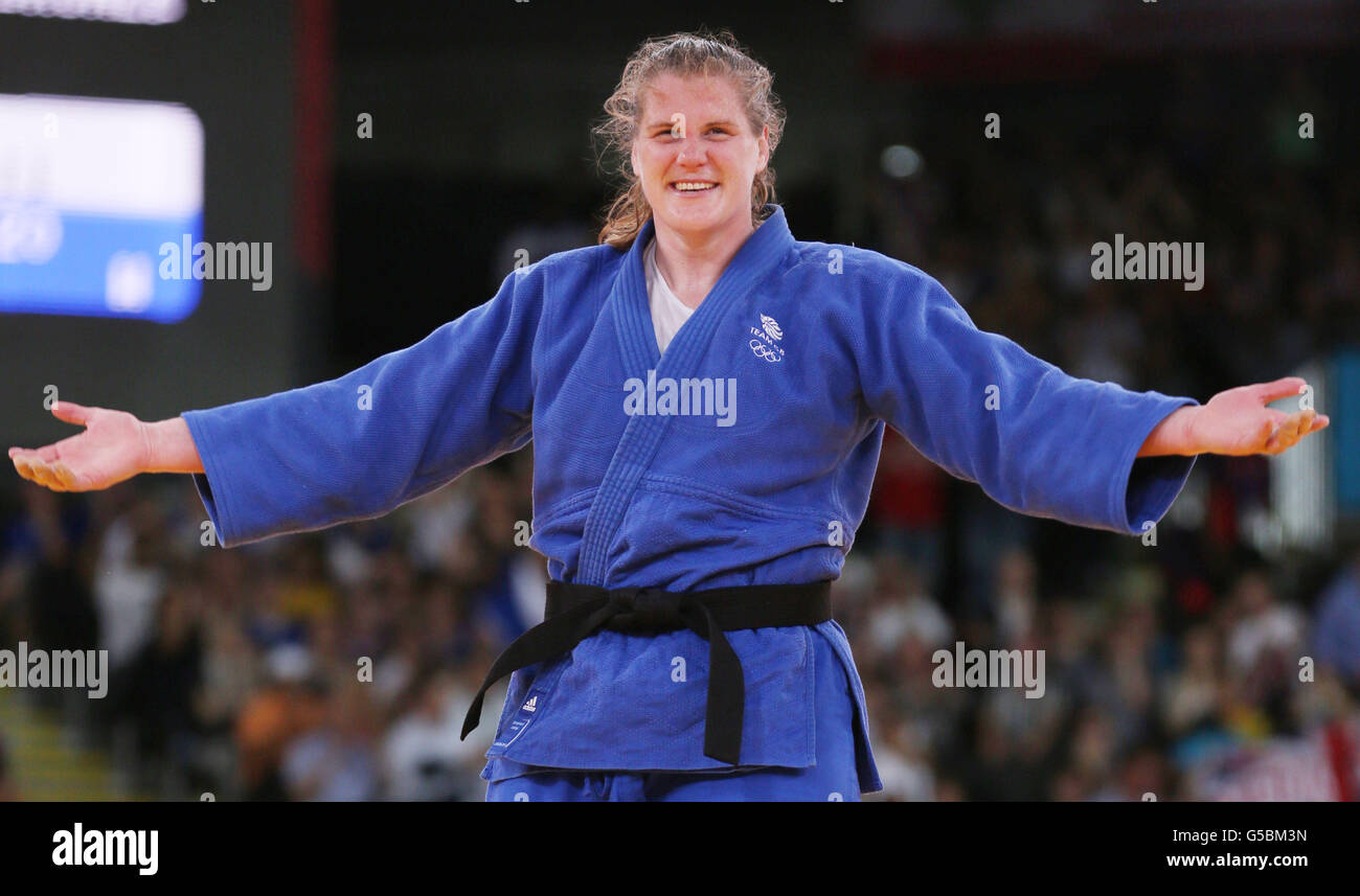 Great Britain's Karina Bryant celebrates winning the bronze medal in