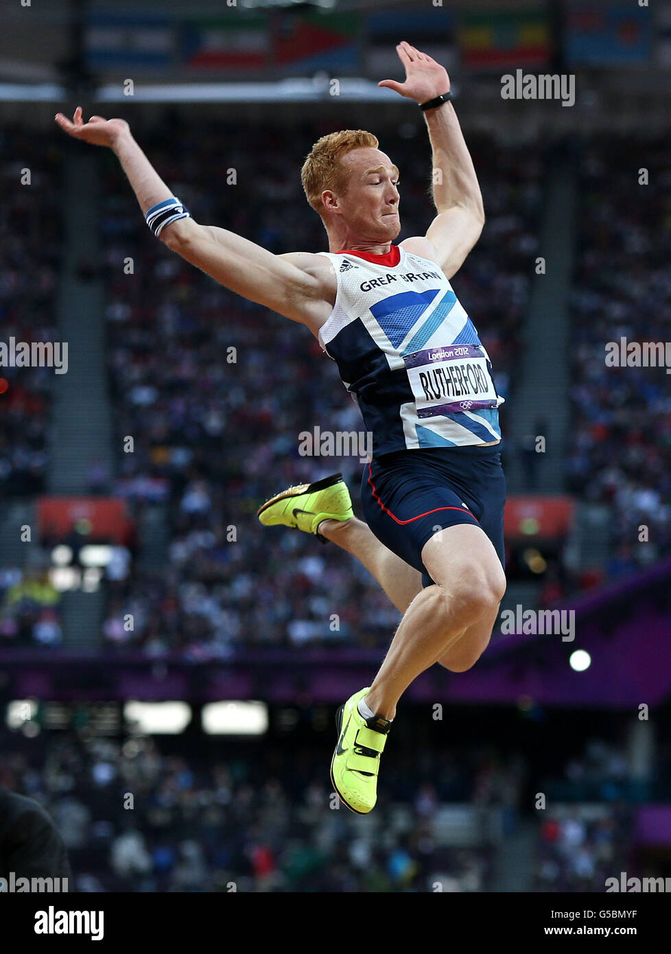 Great Britain's Greg Rutherford on in action during the Men's Long Jump ...