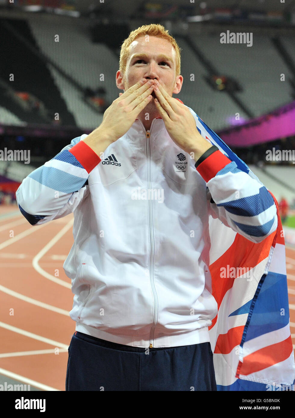 Greg Rutherford celebrates after winning Gold in the Men's Long Jump ...