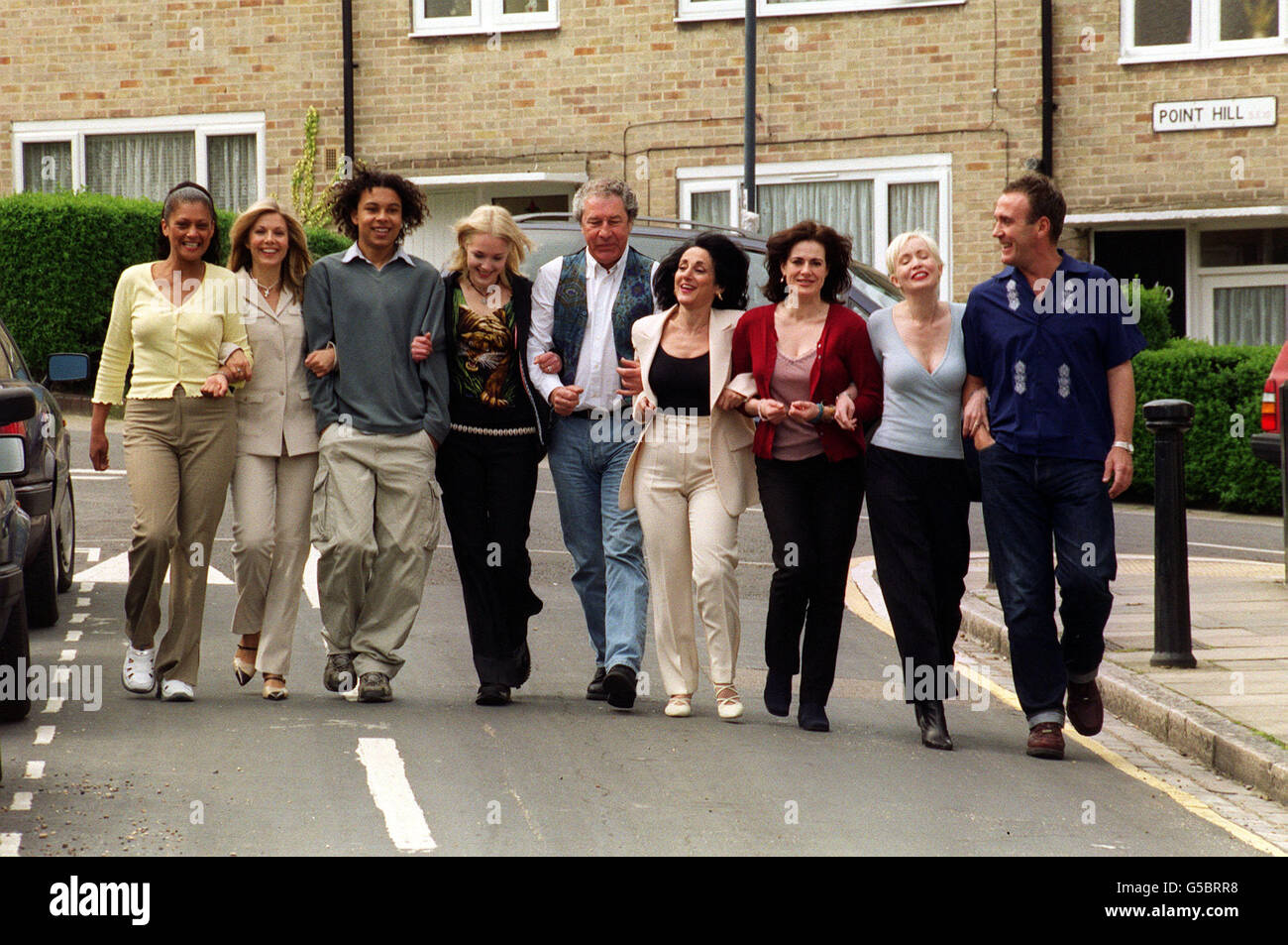 From left - Cathy Tyson, Glynis Barber, Joe Jacobs, Georgina Walker, Gareth Hunt, Lesley Joseph, Sally Dexter, Lysette Anthony and Joe McGann from the new ITV Soap, Night and Day. Stock Photo