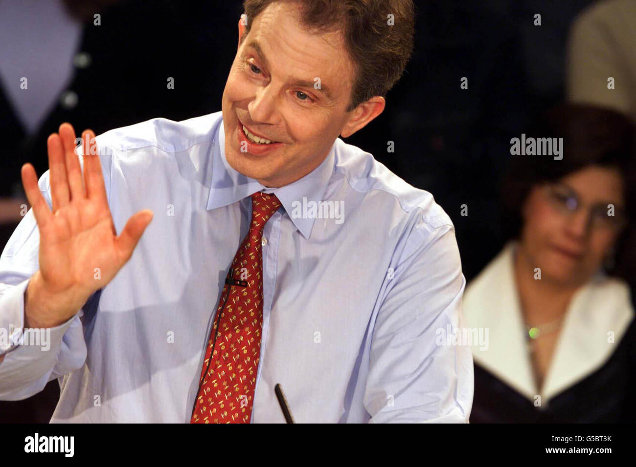 British Prime Minister Tony Blair, at Marlborough School , St Albans for a question and answer forum. Stock Photo