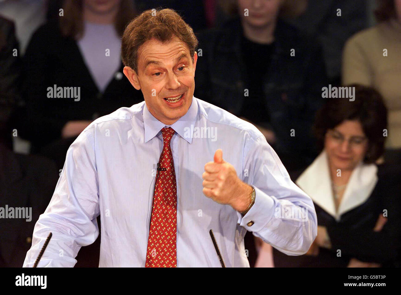 British Prime Minister Tony Blair, at Marlborough School , St Albans for a question and answer forum. Stock Photo