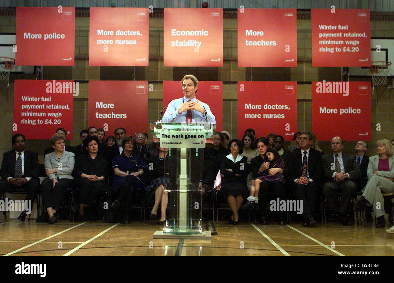British Prime Minister Tony Blair, at Marlborough School , St Albans, for a question and answer forum. Stock Photo