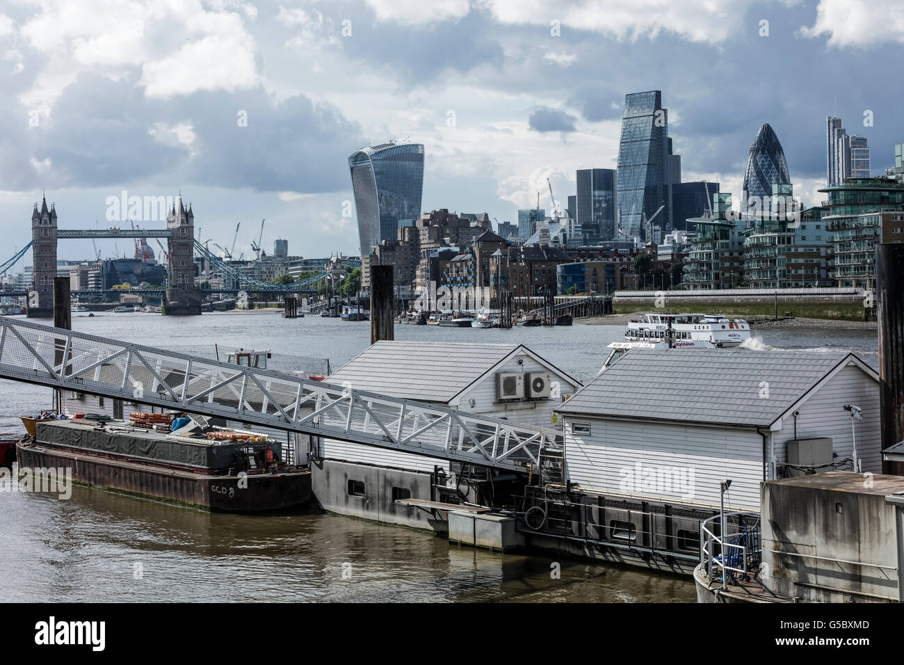 View from Rotherhithe in South London of the City of London and Tower Bridge Stock Photo