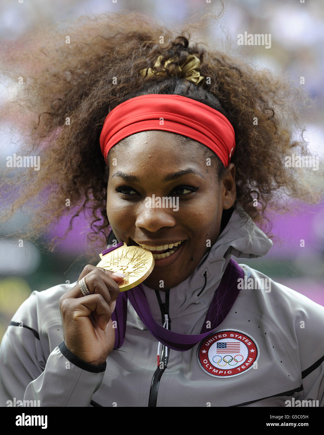 USA's Serena Williams with her Olympic Gold Medal, after the Victory