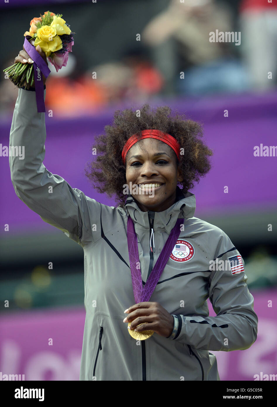 USA's Serena Williams with her Olympic Gold Medal, after the Victory