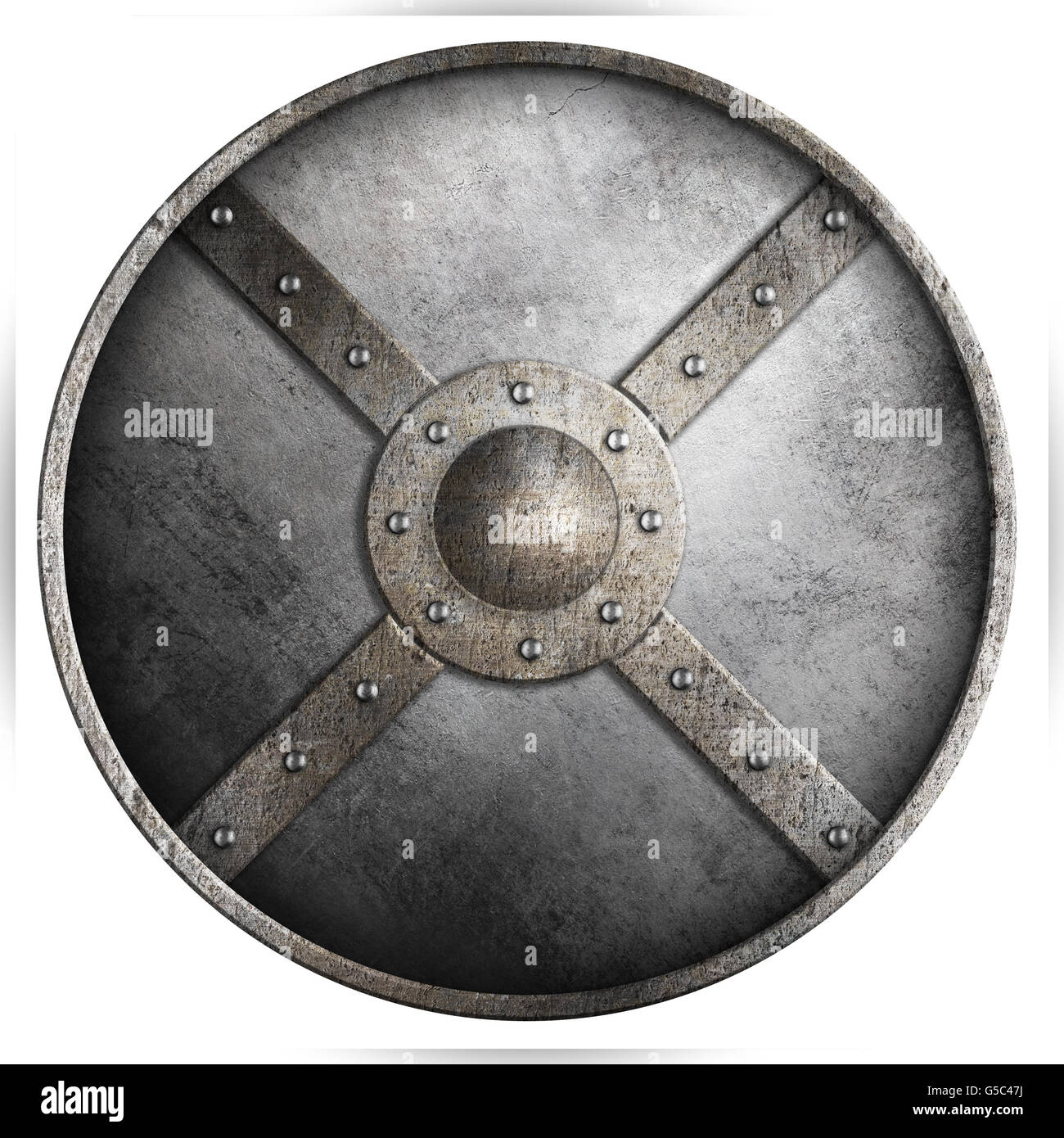 metal armored round shield isolated 3d illustration Stock Photo