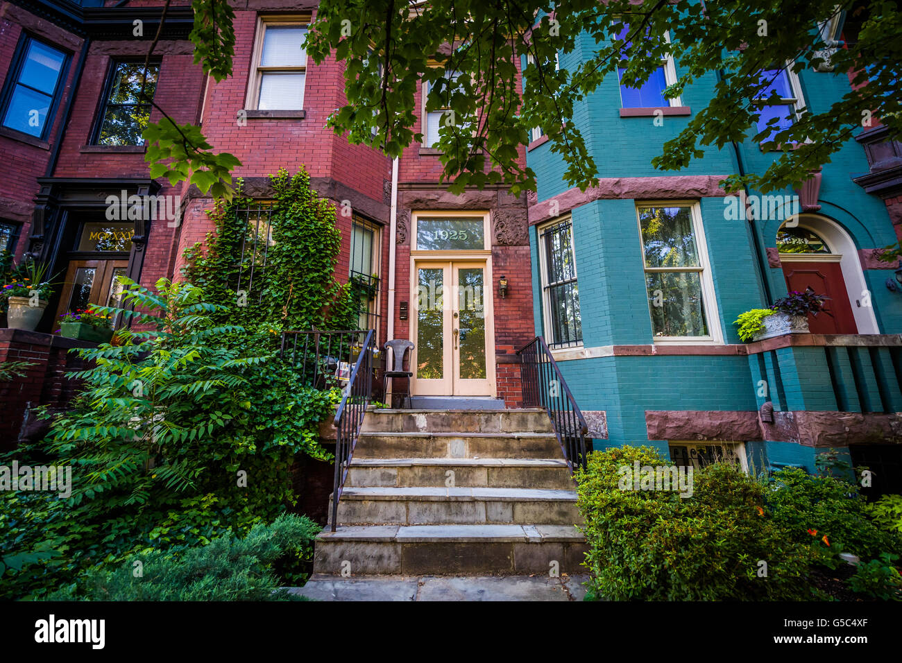 Colorful row houses in Washington, DC. Stock Photo