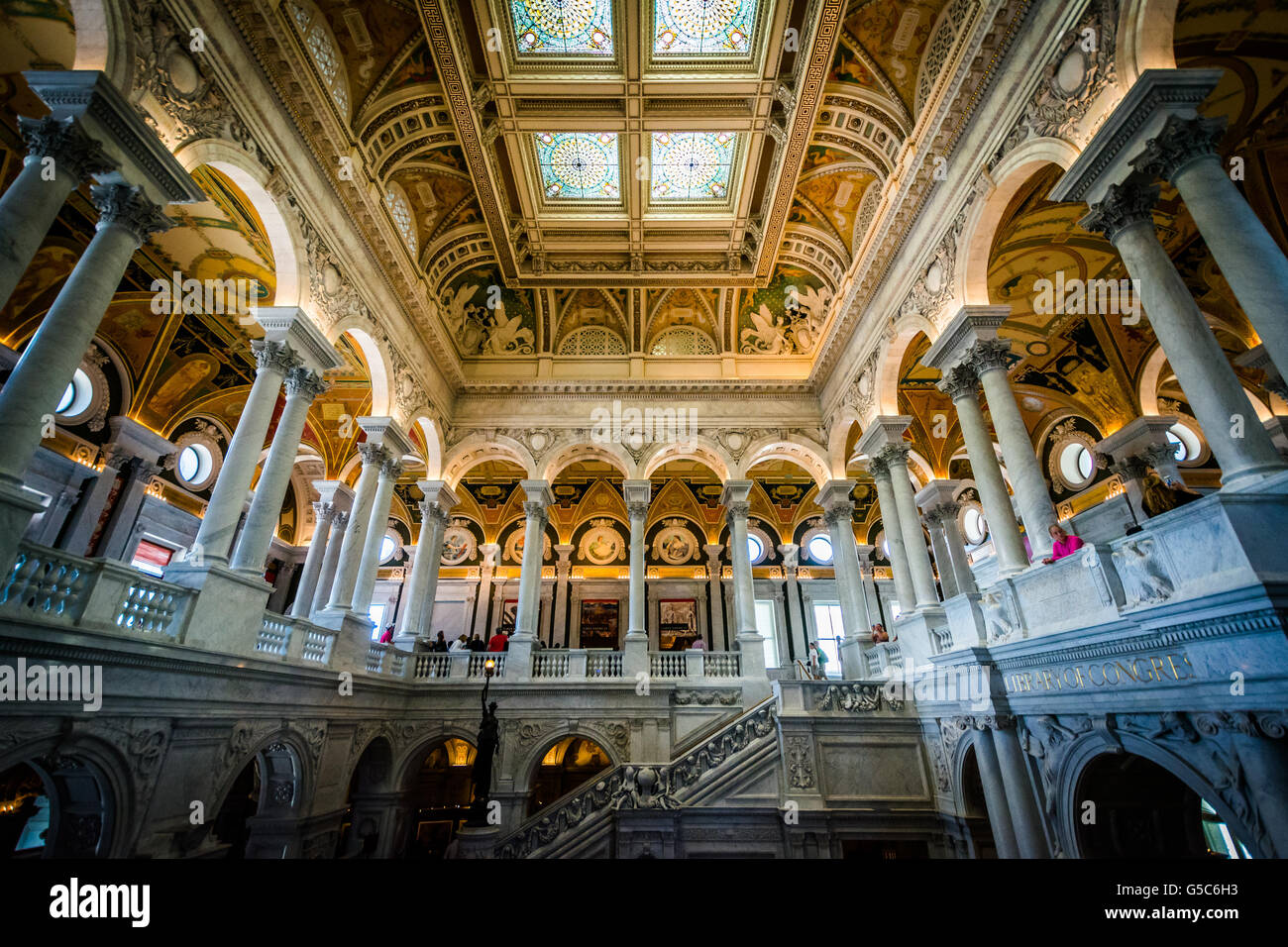 The interior of the Library of Congress, in Washington, DC. Stock Photo