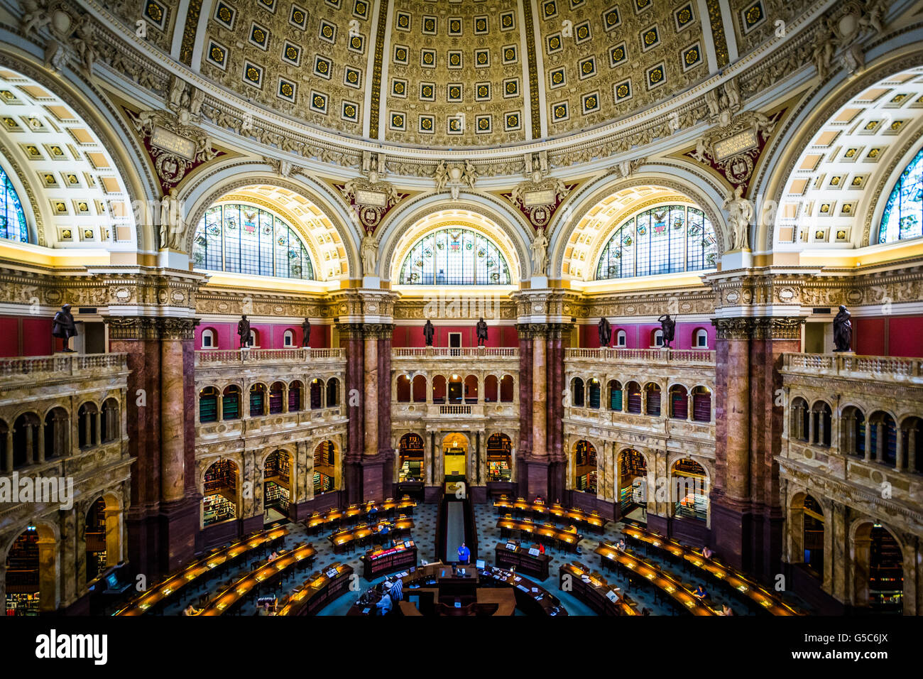 View of the Main Reading Room at the Library of Congress, in Washington, DC. Stock Photo