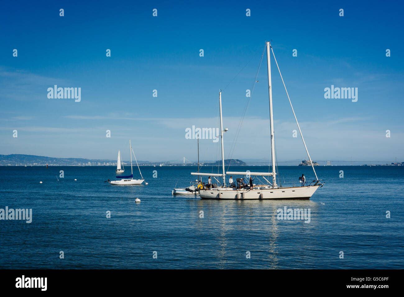 Boats in San Francisco Bay, in Sausalito, California. Stock Photo