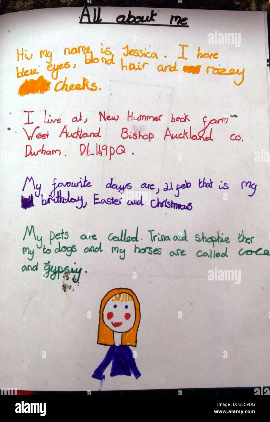 A page from eight-year-old Jessica Cleminson's diary showing her heartache at losing her favourite cow to the foot-and-mouth outbreak, after Ministry of Agriculture officials ordered that her 14-year-old pet cow, Caroline, was to die. * Despite being scarcely old enough to understand the magnitude of the disease, her thoughts and feelings as shown in the diary graphically depict the trauma caused when Ministry of Agriculture officials ordered that her 14-year-old pet cow, Caroline, was to die. News that Caroline and the rest of Jessica's father's herd were to be culled came the day after the Stock Photo
