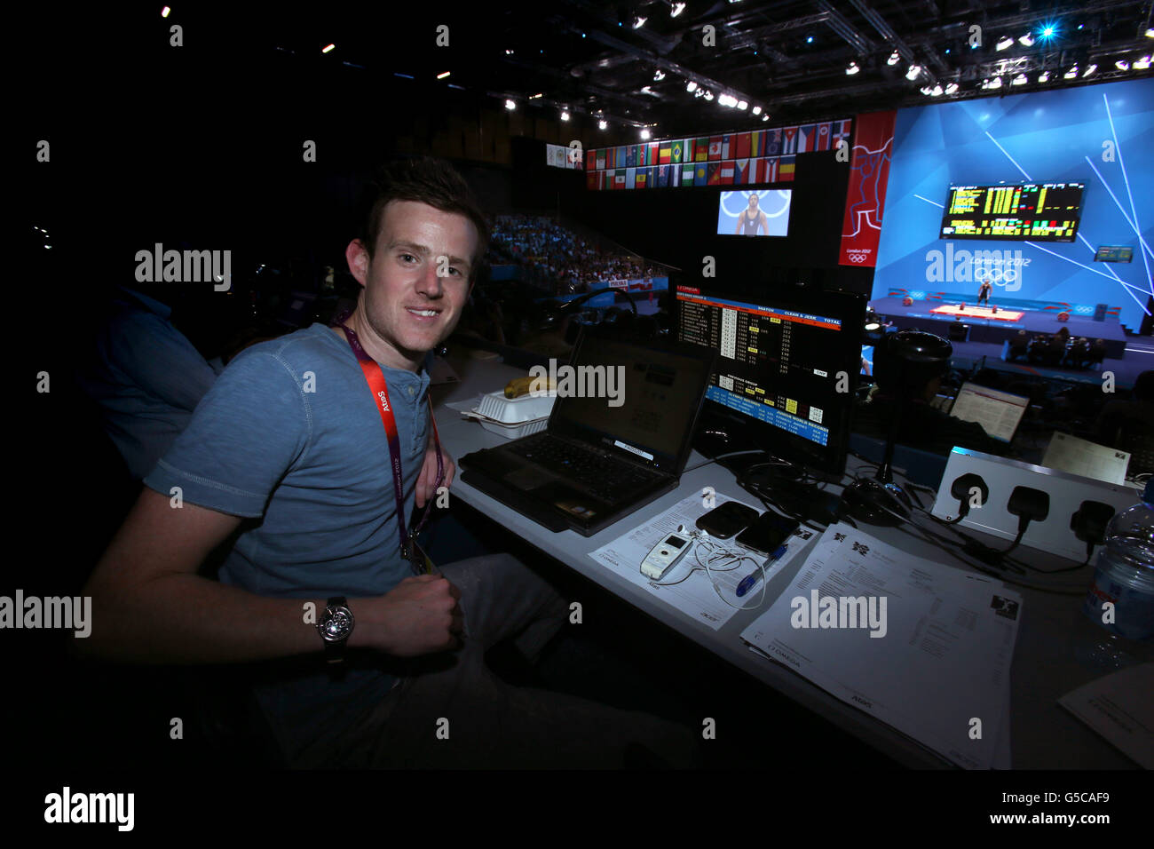 Press Association's Drew Williams at the Fencing at the ExCel Arena during day seven of the London 2012 Olympics. PRESS ASSOCIATION Photo. Picture date: Friday August 3, 2012. Photo credit should read: Nick Potts/PA Wire. Stock Photo