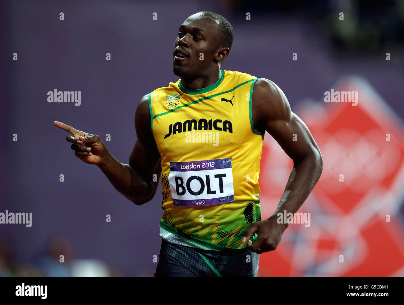 London Olympic Games Day 9. Jamaica's Usain Bolt celebrates winning