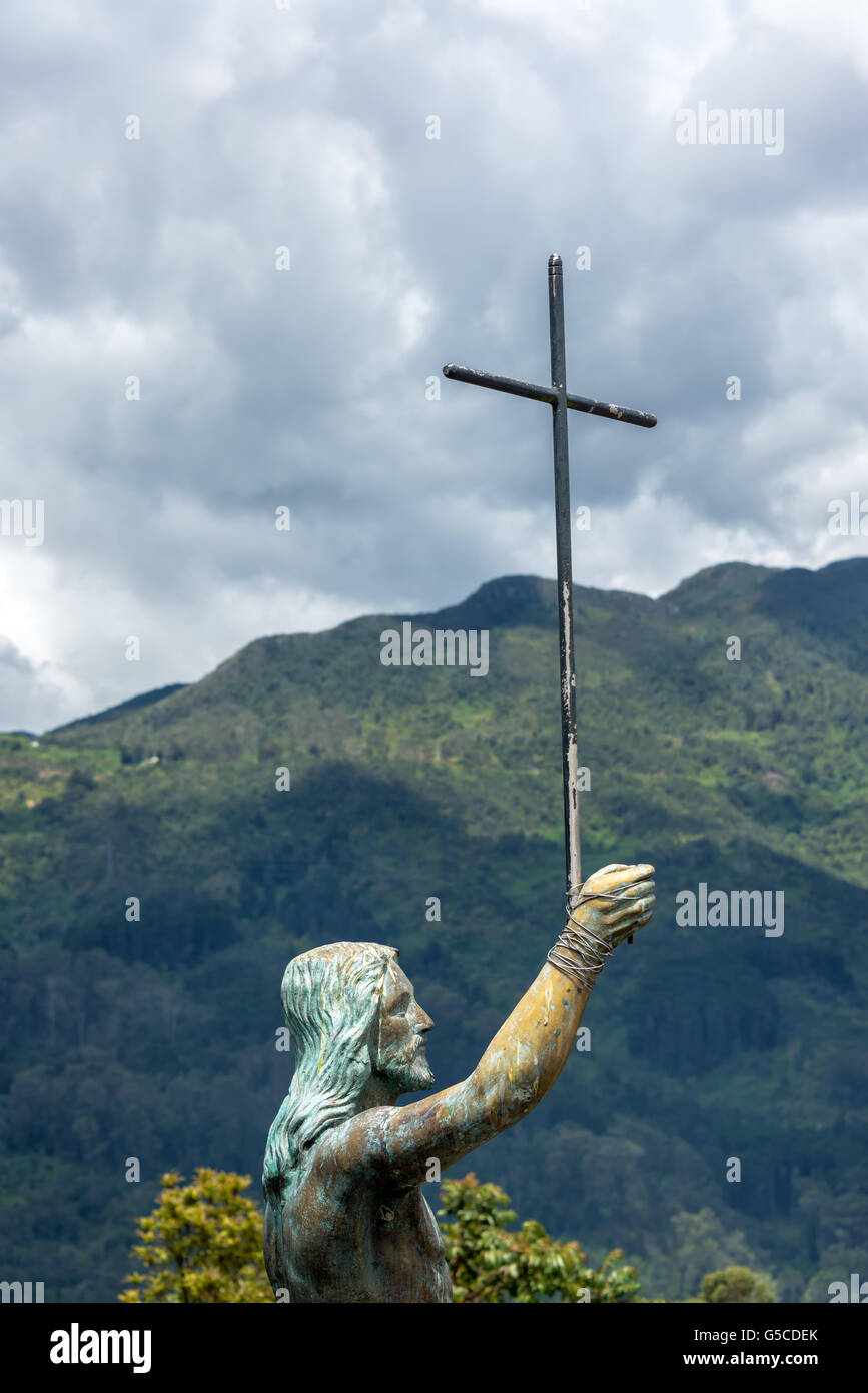 Statue of Jesus on Monserrate Mountain in Bogota, Colombia Stock Photo