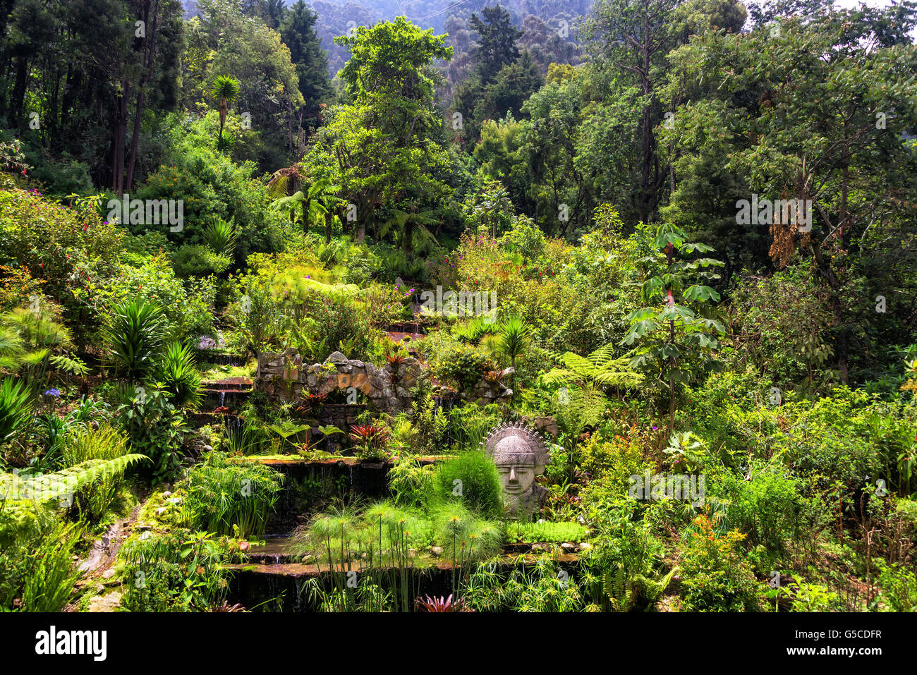 Garden at the base of Monserrate Mountain in Bogota, Colombia Stock Photo