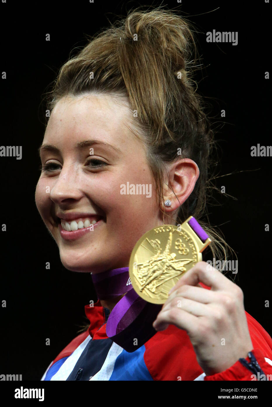 Great Britain's Jade Jones celebrates winning gold in the Excel, London Stock Photo Alamy