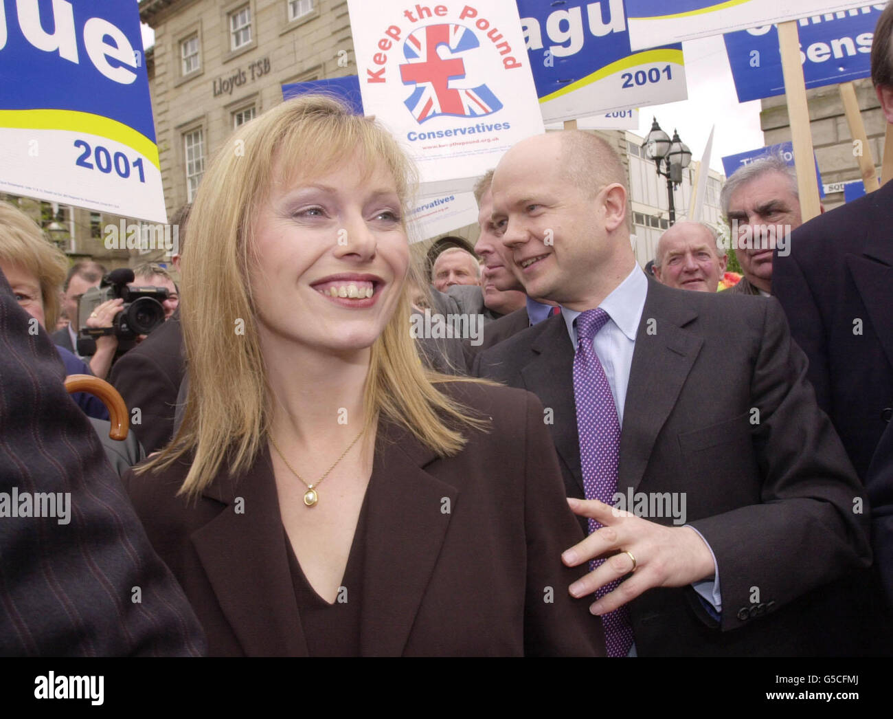 Leader of the Opposition William Hague and his wife Ffion take a walkabout in the Market Square in Stafford , where Mr Hague launched his manifesto for disabled people during the campaign for the June 7 general election. Stock Photo