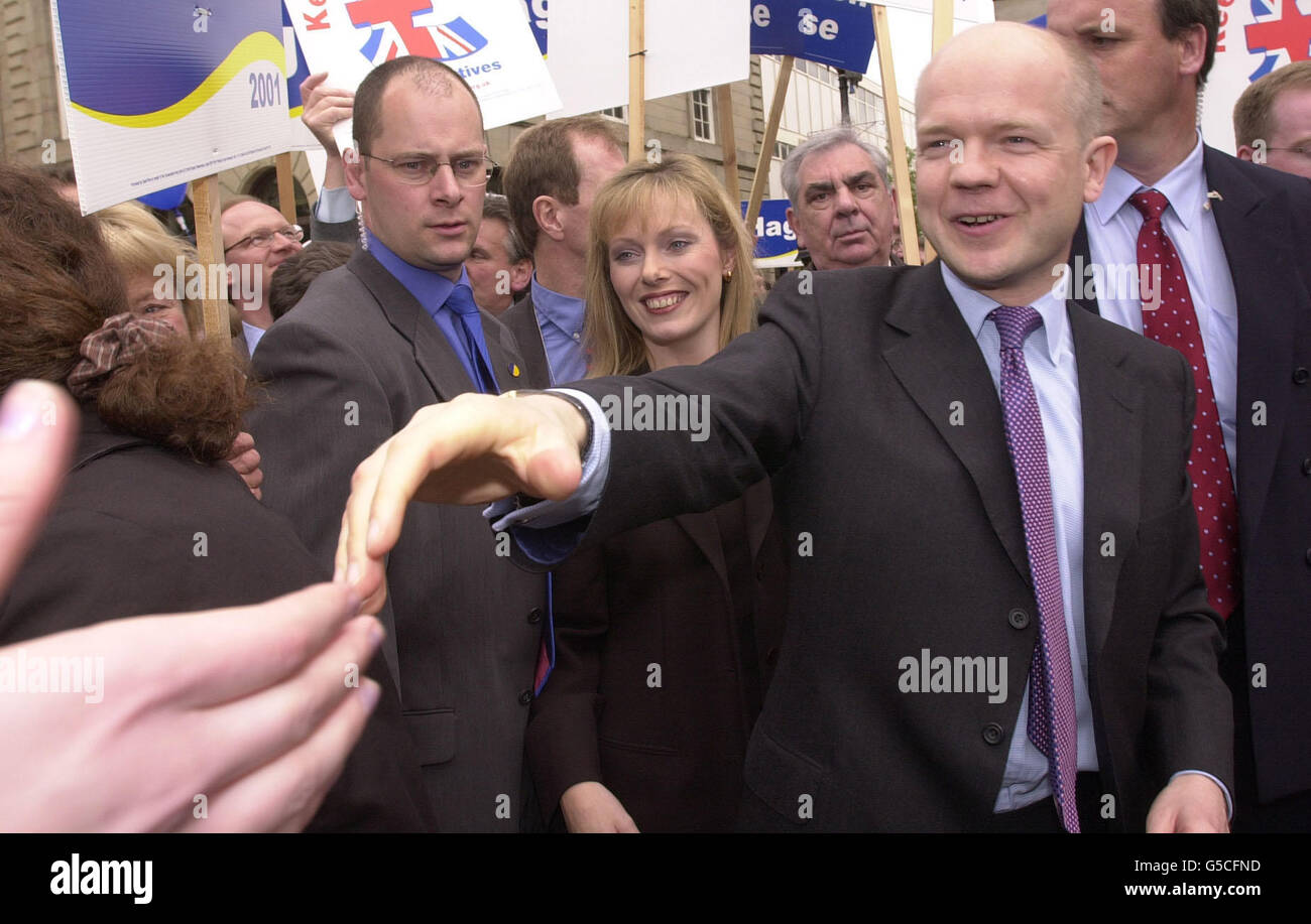Leader of the Opposition William Hague and his wife Ffion take a walkabout in the Market Square in Stafford , where Mr Hague launched his manifesto for disabled people during the campaign for the June 7 general election. Stock Photo