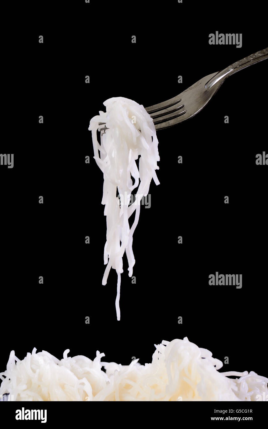 rice noodles on black background Stock Photo