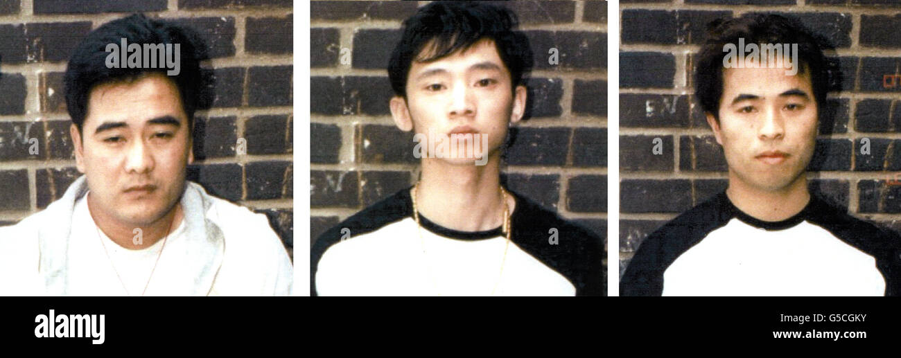 (l/r) WENG Mu Huou; SU Pei Wu and LI Hua Li. Three members of a gang of six, known as 'Snakeheads' who arranged for illegal Chinese immigrants to enter the UK but then kidnap them on arrival, and make ransom demands of thousands of pounds to their relatives in China * ... were jailed for a total of almost 50 years, at Harrow Crown Court. The trial followed a raid by the Metropolitan Police's kidnap and specialist investigation unit on a house in east London on September 6th last year after a large scale surveillance operation. Stock Photo
