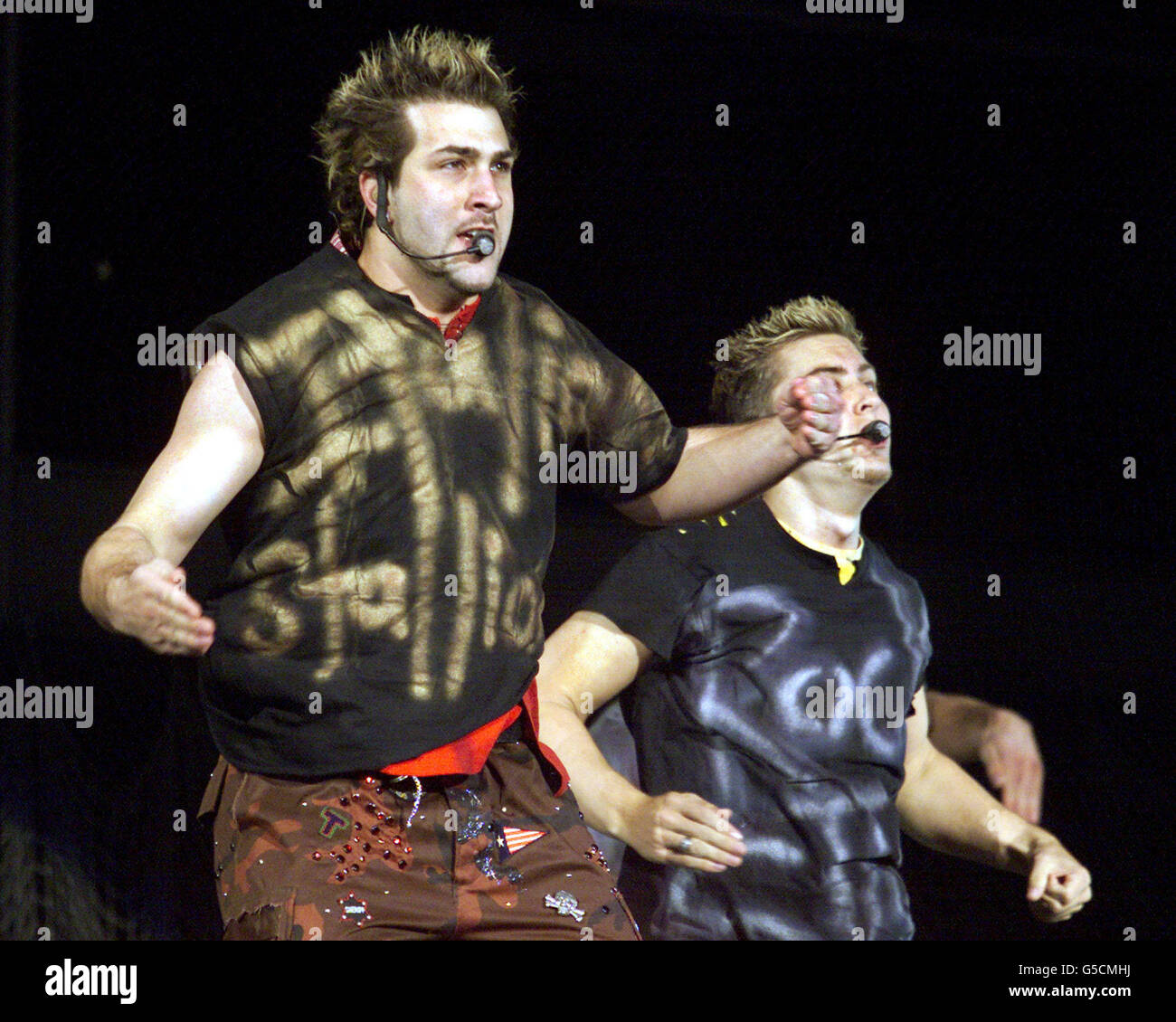 Nsync in concert at Giants Stadium in East Rutherford, New Jersey, . Lance (R) and Chris. Stock Photo