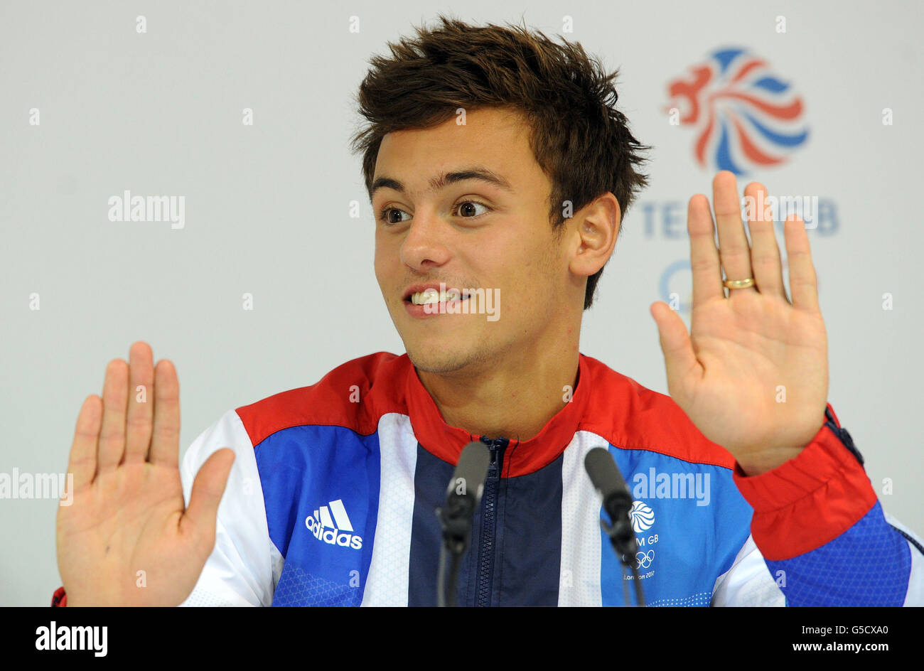 London Olympic Games Day 16. Great Britain's Tom Daley speaks during