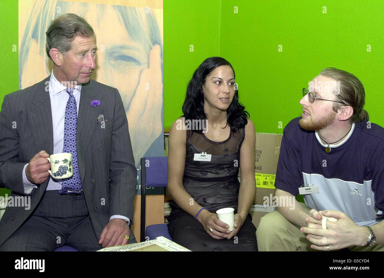 The Prince of Wales talks to Ivan Wells about winning 145,000 on the lottery and blowing it on alcohol and exotic travel, at the Alcohol Recovery Project in Camberwell, south London. * The 30-year-old former advertising executive told the Prince that he fell into a deep depression fuelled by his alcohol problem and even tried to kill himself. Prince Charles was there to see the work of Inkindirect, a charity he founded four years ago, which offers businesses a solution to disposing of surplus stock to benefit the country's needy. Stock Photo