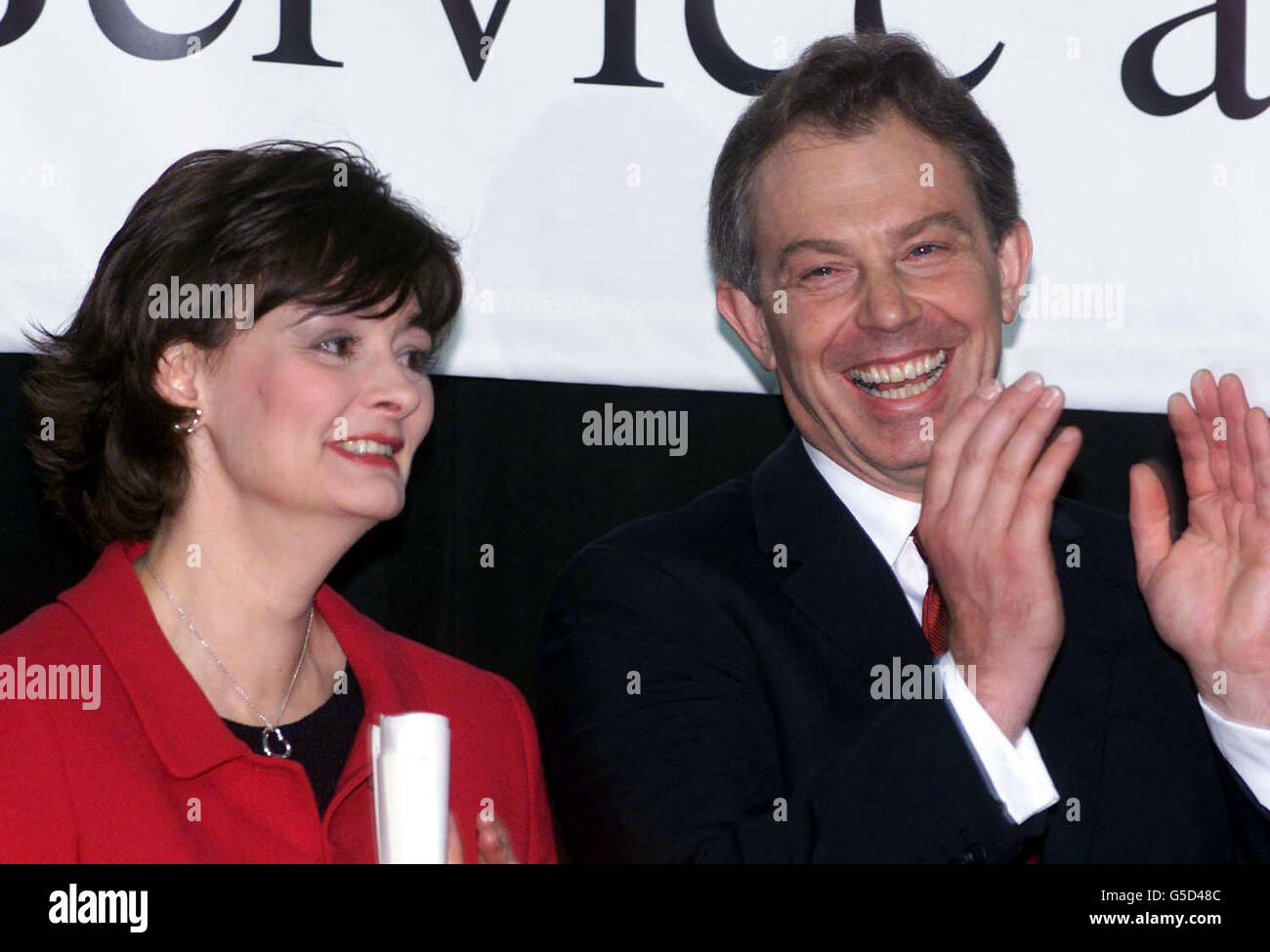 Prime Minister Tony Blair with his wife Cherie, after being declared