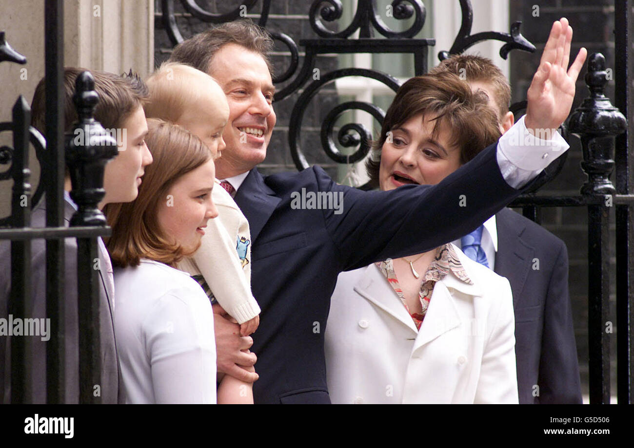 Prime Minister Tony Blair with his youngest son Leo, wife Cherie and