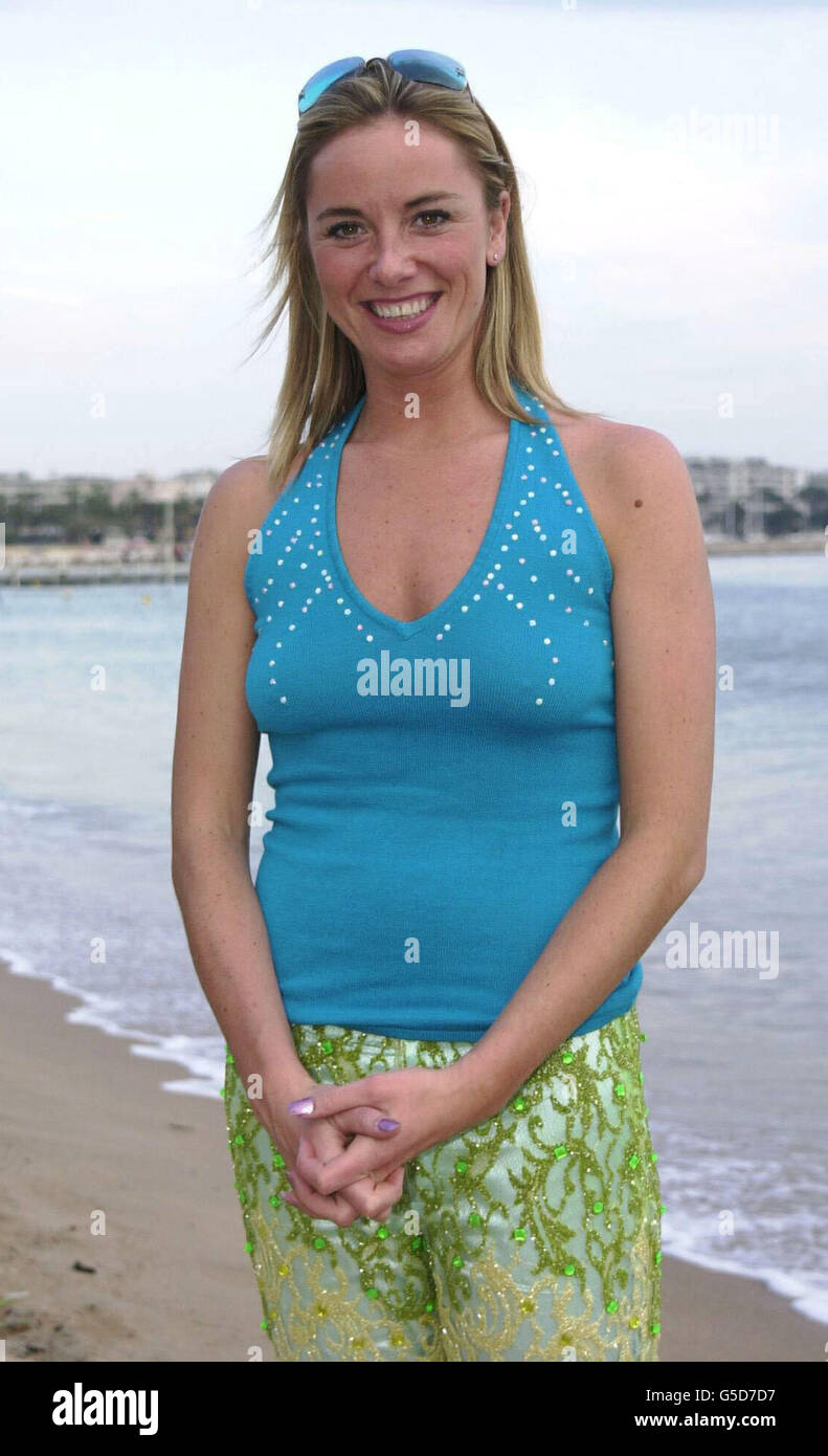 Soap star Tamzin Outhwaite enjoys the beach at Cannes, during a BBC beach party, at The Cannes Festival. Stock Photo