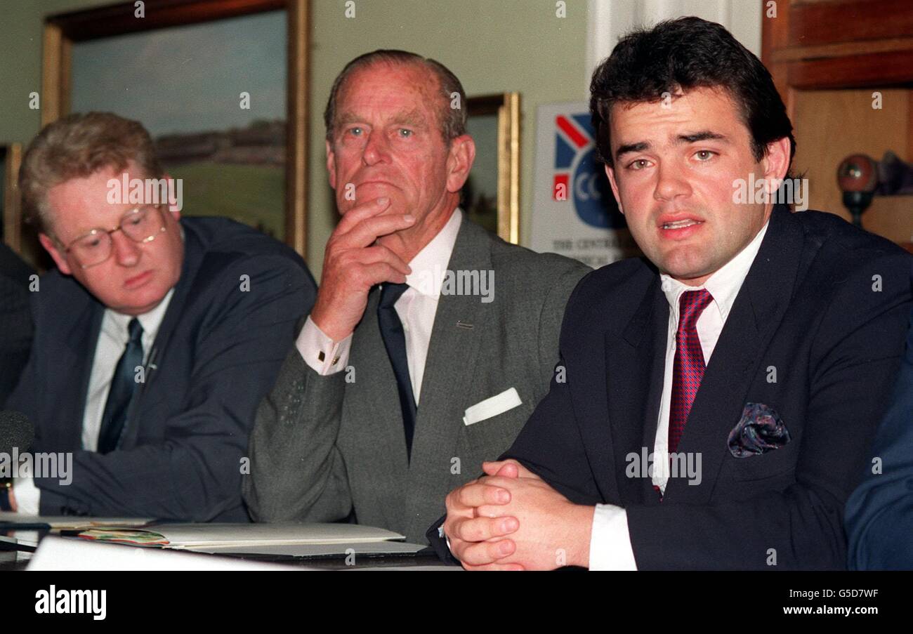 The Duke of Edinburgh and the England Rugby Union captain Will Carling during The Central