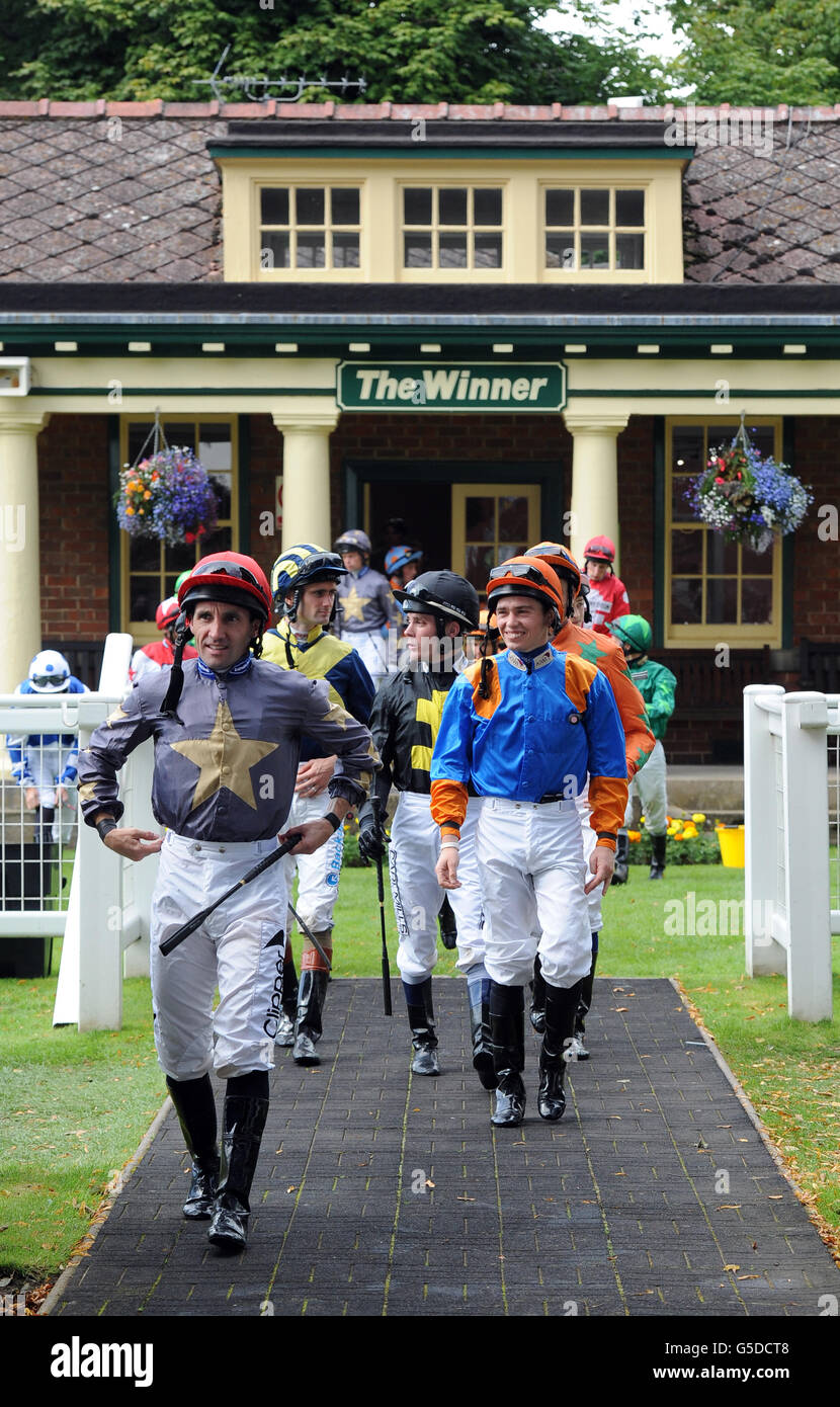 Jockeys enter parade ring ripon racecourse hires stock photography and