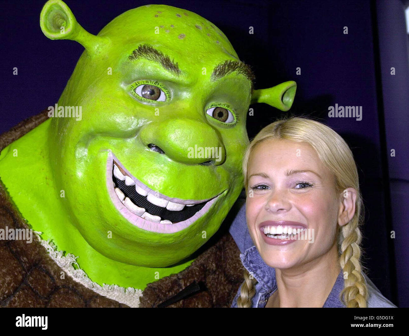 TV presenter Melinda Messenger and the star of Shrek, the new animated film from the Dreamworks studio, at a celebrity screening in the Warner West End Cinema, London. Stock Photo