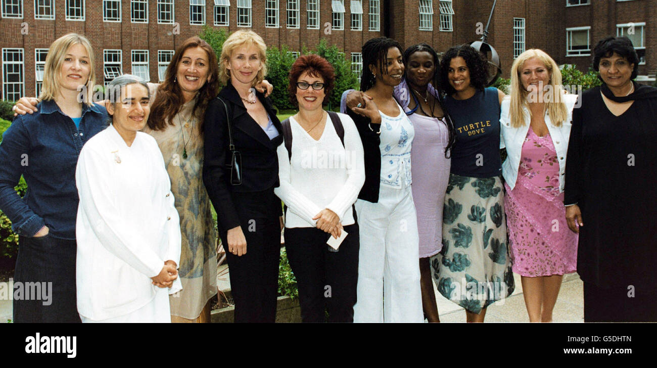 (L-R) Lucinda Drayton from Bliss, Dr Dadi Janki, PR Guru Lynne Franks, actress Trudie Styler, entertainer Ruby Wax, singers Alison Evelyn, Andrea Oliver, Neneh Cherry, TV presenter Vanessa Feltz and health therapist Bharti Vyas during The SEED Expo. 2001 *... at Regents Park College in London. SEED is an acronym for 'Sustainable Enterprise Empowerment Dynamics', it promotes the power of networking and creation of value in the local and global communities. Stock Photo