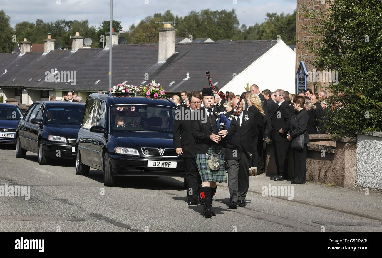 The scene following the funeral of five-year old Grace Mackay, who died after a canoeing accident, at East Church in Muir of Ord, Scotland. Stock Photo