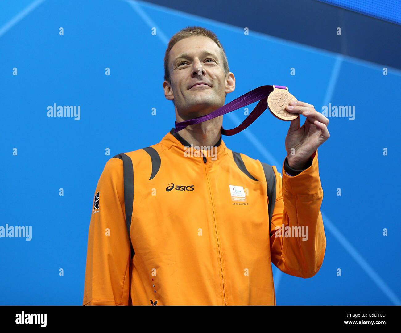 Bronze Medalist Netherland's Maurice Deelen after the Men's 200m Individual Medley - SM8 at the Aquatics Centre, London. Stock Photo